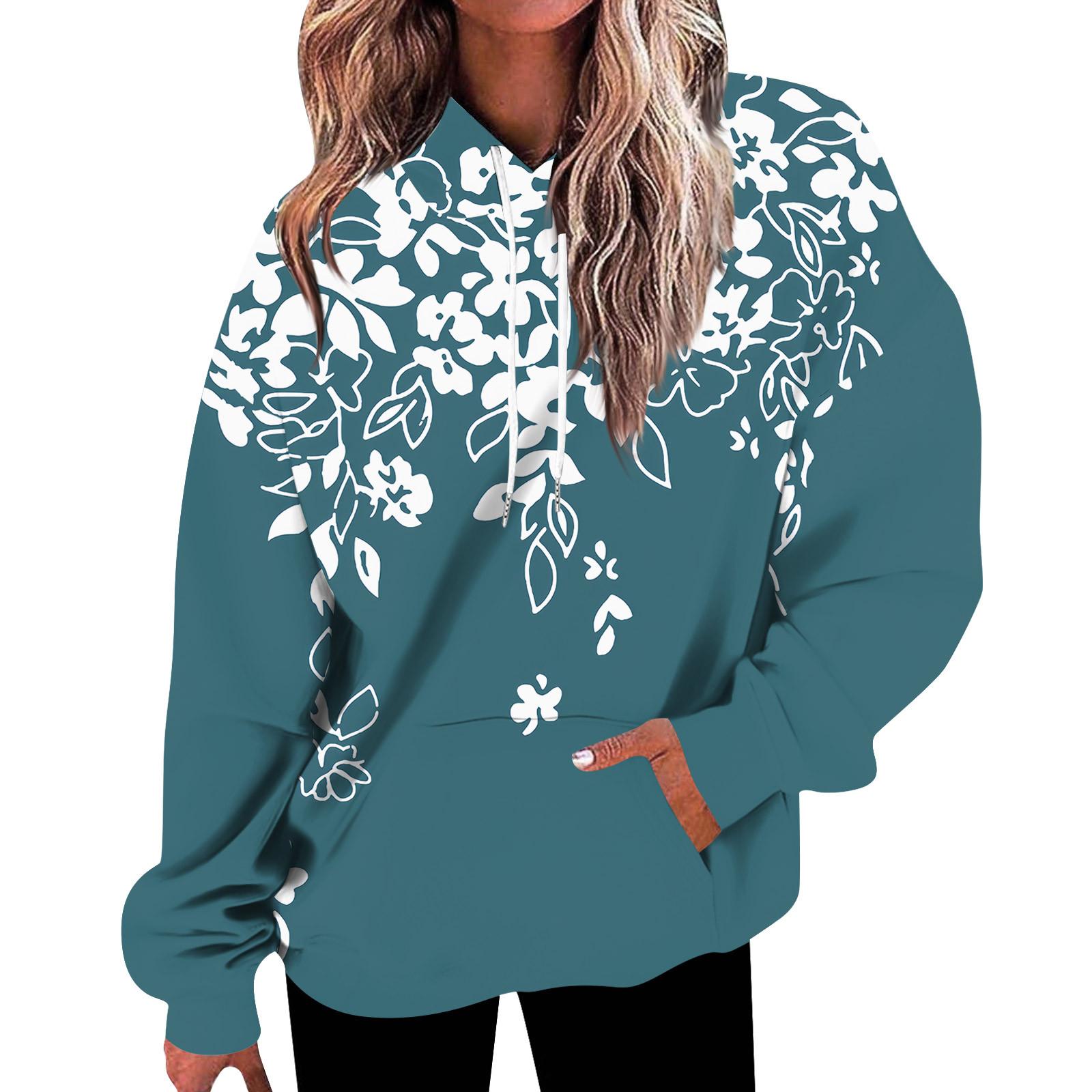 

Женская мода, свободная повседневная толстовка с длинным рукавом и цветочным принтом, толстовка с принтом листьев, топ XL