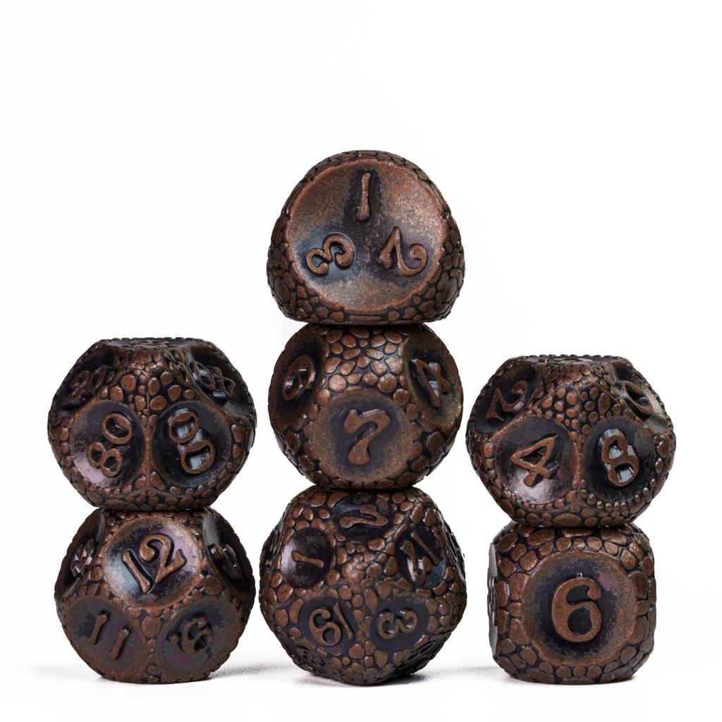 Cusdie Metal Solid DND Dices Pebbles Texture 7Pcs D4-D20 Polyhedral Dice Set for Role Playing Game Pathfinder Board Games TRPG