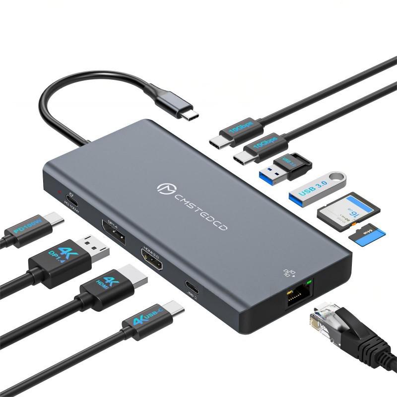 Thunderbolt USB-C MST Dock (Mac Supports Mirror Mode, Thunderbolt 3+) HDMI + DP + USB3.0 темно-серого