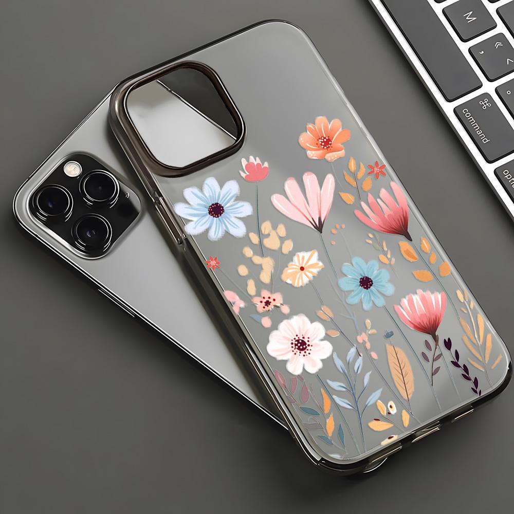 

Чехлы для мобильных телефонов iPhone 11 13 15 Pro Max 12 14 Pro Max Чехол для iPhone 16 15 Plus 13 Pro 12 Матовая текстура с рисунком в виде мультяшных цветов iPhone 16 Pro Max чёрный