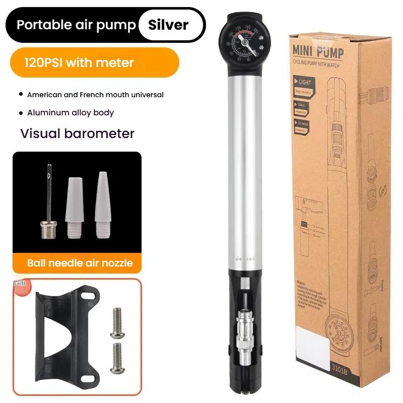 High-Pressure Portable Mini Bicycle Pump with Gauge Schrader Presta Valve Air Inflator for Bike Air Shock Pump