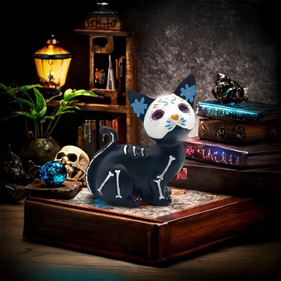Halloweenská psí kočičí ozdoba Dekorace strašidelného domu Socha ducha zvířete Pryskyřičné řemeslo Socha lebky Domácí stolní dekorace