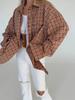 Camicia a quadri da donna con bottoni, Blusa a quadri oversize a maniche lunghe, Top autunnale casual dal taglio rilassato
