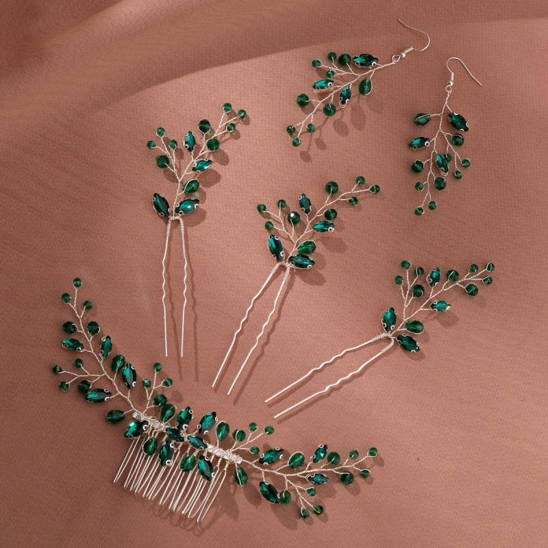 Handmade Crystal Hair Comb Set With Hairpin Earrings Bride Wedding Party Vintage Style