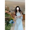 Seaside Vacation Style Waist Hollow Neck Sling Dress Women's Summer Waist Thin Medium and Long Skirt