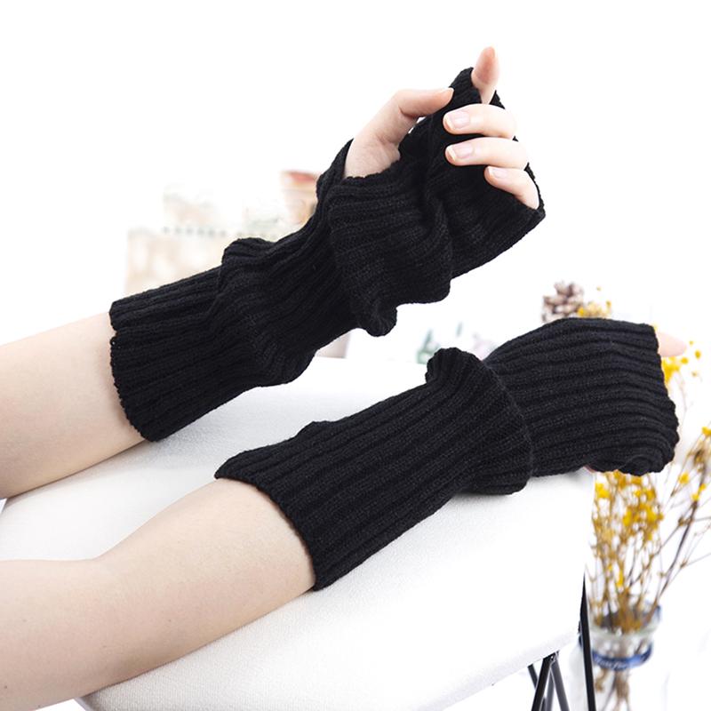 Damen Y2K Mode Armstulpen Weiche Strickhandschuhe Damen Mädchen Halbfinger-Fäustlinge Einfarbig Winter Armstulpen