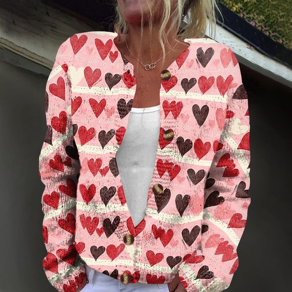 Women's Fashion Printed Long-Sleeved Knit Cardigan Button-Down Jacket