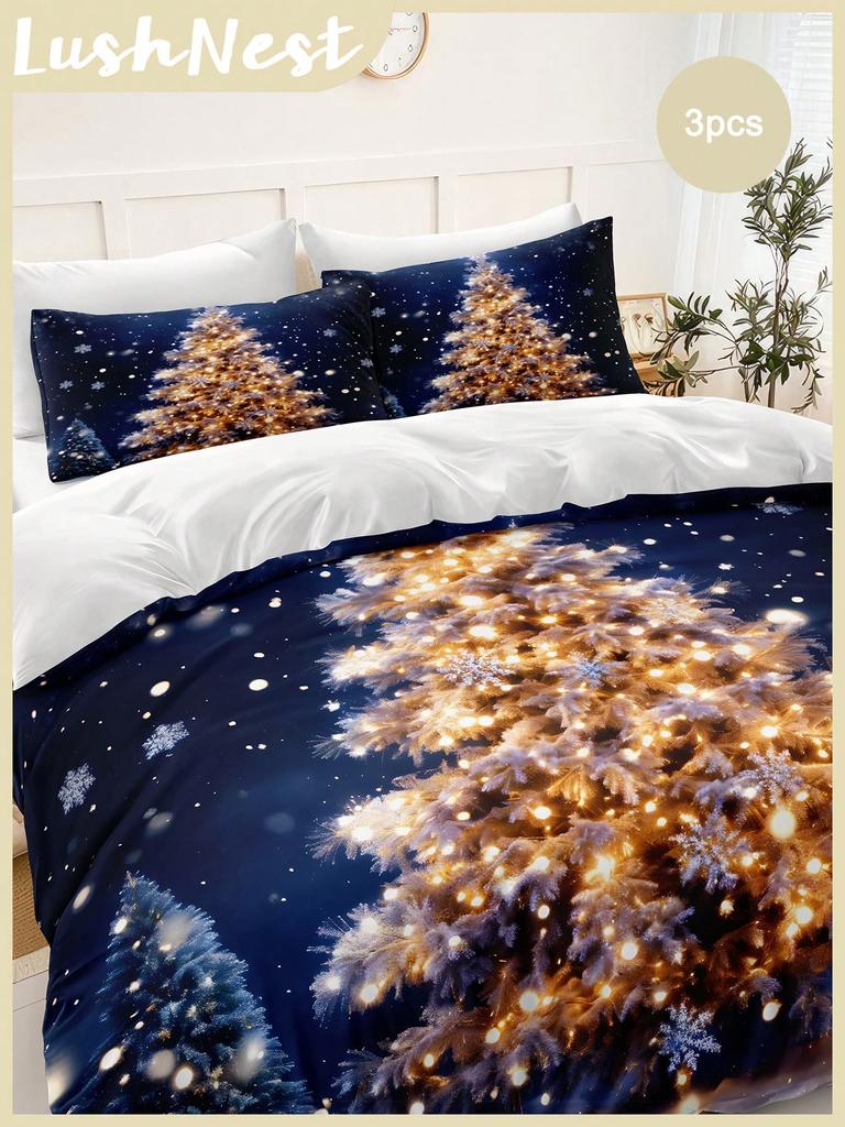 Christmas Bedding Set Merry Christmas Duvet Cover Set Christmas Printed 3 Pieces Christmas Room Decorations Comforter Cover Set