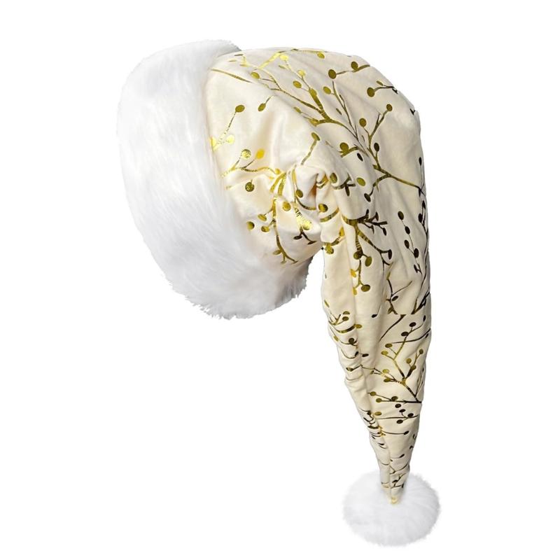 Luxurious Golden Branch Christmas Hats With Furry Plush Trim Warm Santa Cap For Holiday Celebration Family Gatherings