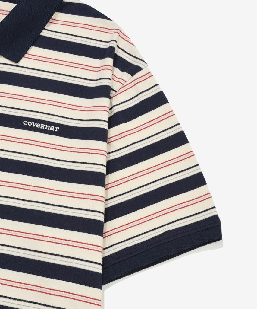 COVERNAT WOMAN Collared Stripe T-Shirt Navy