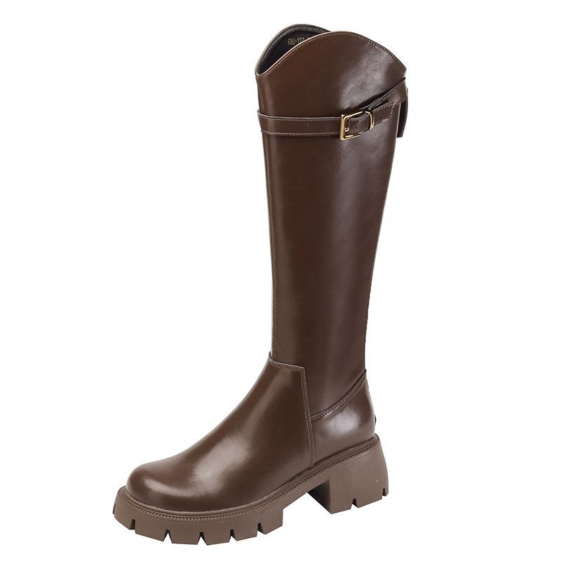 Shoes women's autumn and winter thick-soled Martin boots long tube velvet boots versatile height-increasing elastic medium tube thin knight boots