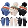 Children Winter Hat Gloves Set Faux Fur Ball Kids Beanie with Earflaps Thicken Warm Children Knitted Cap Suit 4-10Y