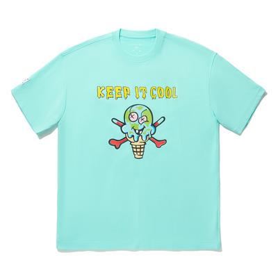 Li Ning X Icecream Collaboration Skateboard Series Printed Letter Crew Neck Short Sleeve T-Shirt Men Tops Light-Mint-Green AHSU887-4
