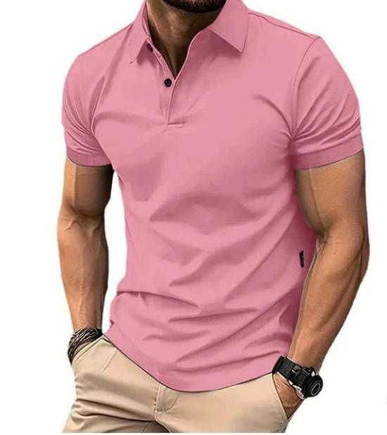 Men's Solid Color Button Short-Sleeve Polo Shirt