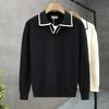 Korean Style Fashion Brand Rhombus Jacquard Lapel Polo Shirt Ruan Handsome Bottoming Long-Sleeved Sweater Hong Kong Style New