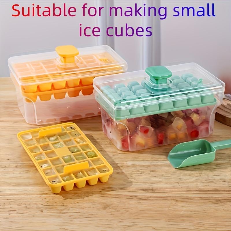 68- Cavity Double-Layer Press Type Ice Cube Tray with Storage Box – Quick-Freeze Ice Maker Kitchen Gadget in Green and Yellow