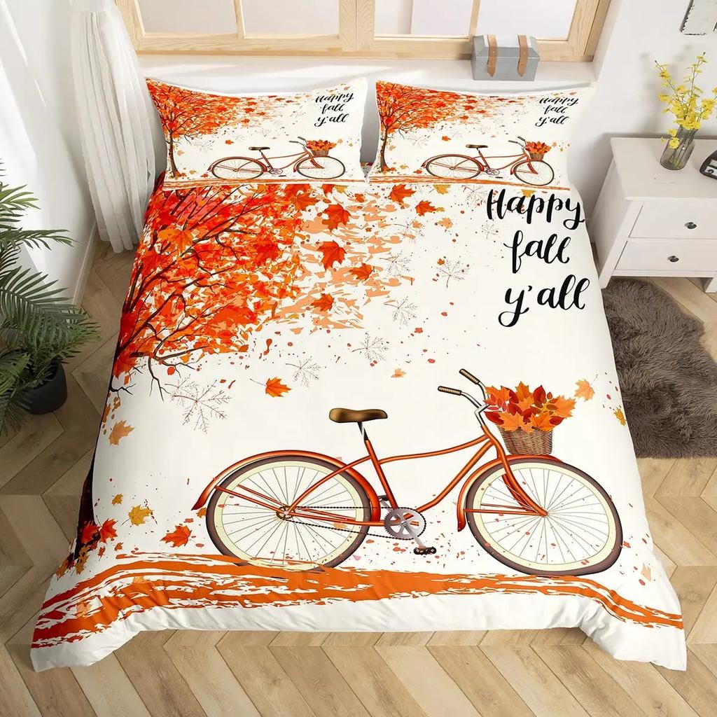 Fall Duvet Cover Seasonal Maple Tree Leaves Botanical Foliage Vibrant Floral Forest Image Decorative 3 Piece Bedding for Women