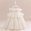 2023 Mädchen schulterfreies Tüll-Prinzessinnenkleid mit Rüschen, für Hochzeit, Party, Brautjungfer, Festzug, Tanz, Abend, Ballkleid, 2–13 Jahre