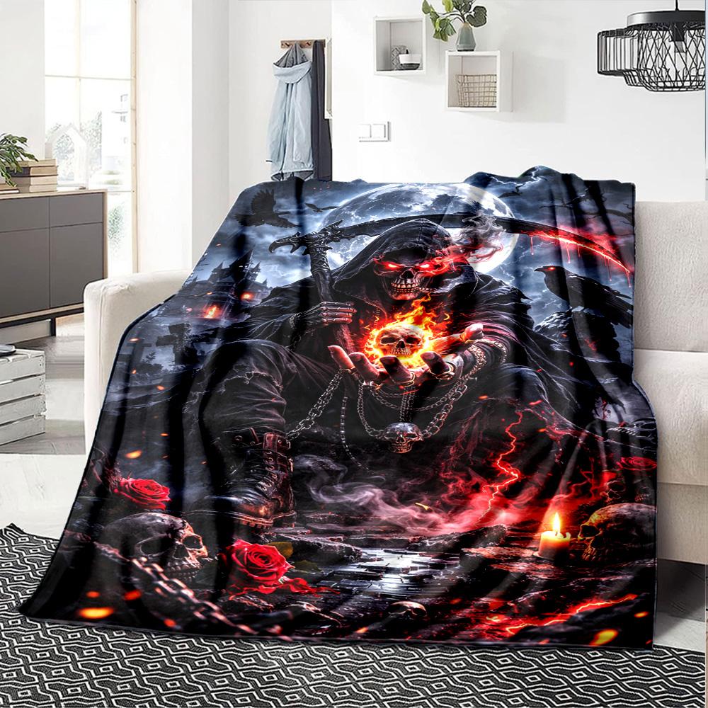 Dark Grim Reaper Print Flannel Blanket High Quality Warm Comfortable Cover for All Seasons Perfect for Gifts Home Decor