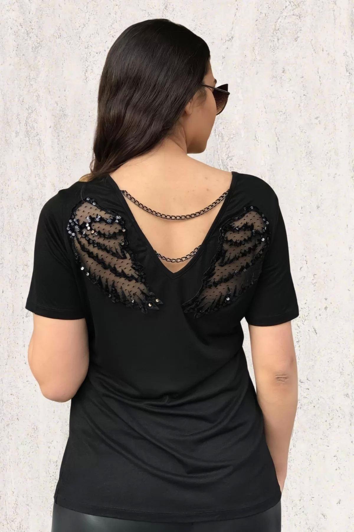 

Женская блузка большого размера Блузка с аппликацией в виде крыльев сзади и цепочкой