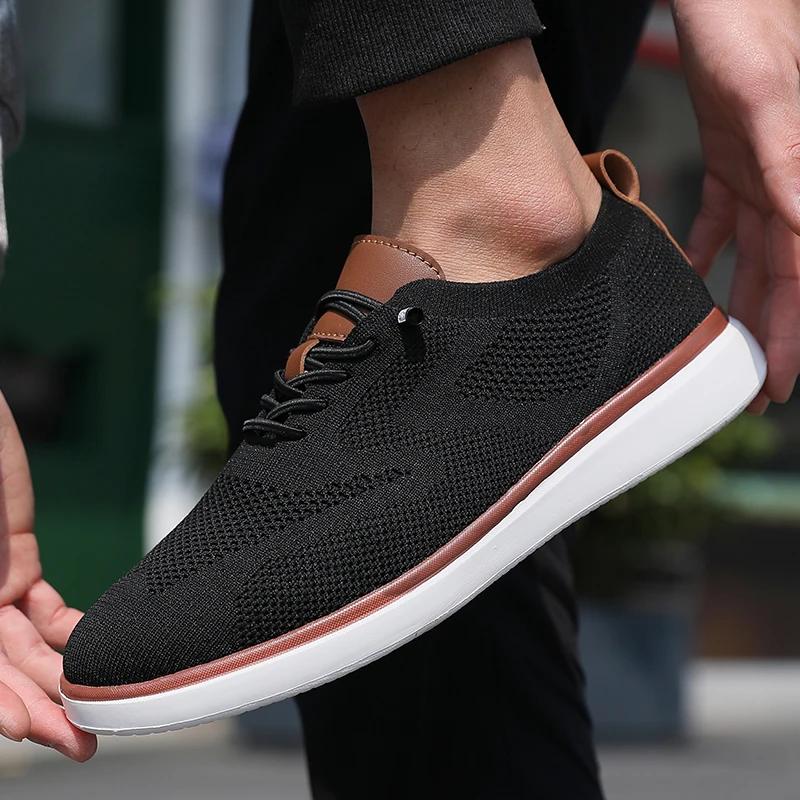 Lightweight Men'S Casual Shoes Breathable Knitted Mesh Casual Shoes Fashionable Trendy Anti Slip Flat Walking Shoes Sizes 39-46