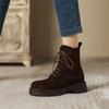 Vintage Suede Matte Round Head 2025 Autumn and Winter New Lace-up Martin Boots Women's British Style Thick-soled Thick-heeled Short Boots