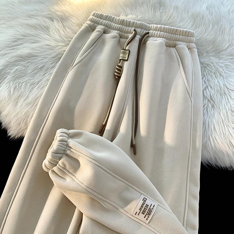 Men's Fleece-Lined Thickened Sweatpants: Autumn/Winter 2024, Loose Straight-Leg Cuffed Casual Sports Pants