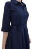 Bimba Women's 3 4 Sleeve Linen Collar Neck Solid Flared Shirt Dress with Side