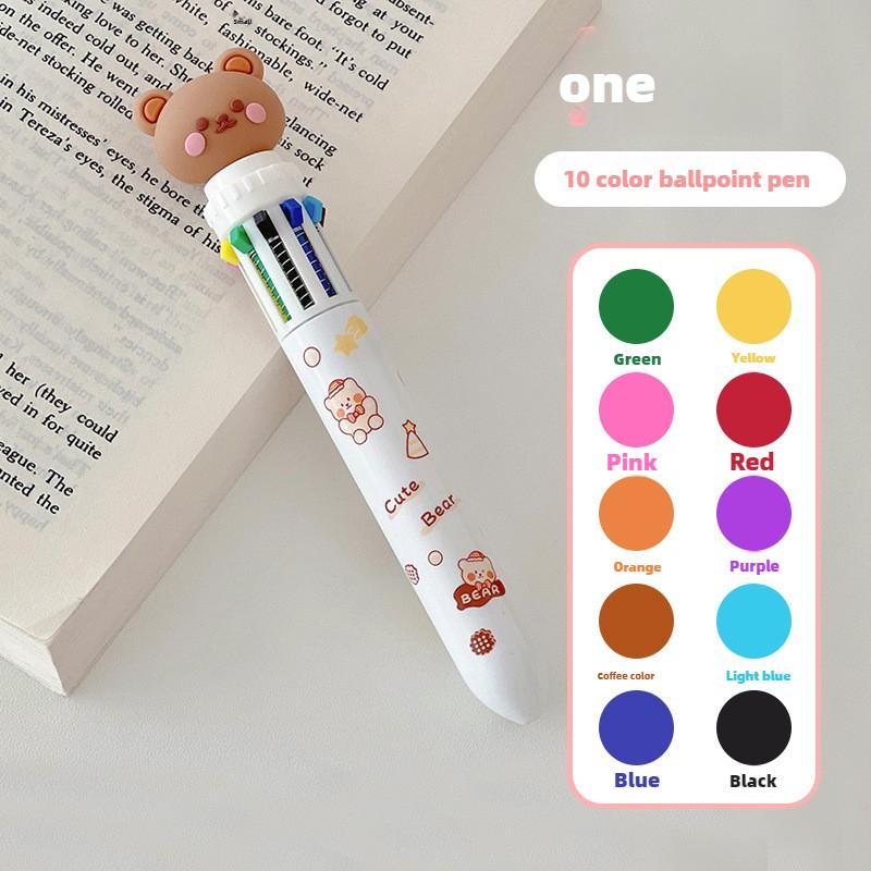 Cute Little Bear with High Appearance, Press Type Neutral Pen, Ten Color Ballpoint Pen, Colorful Pen, Multi-color Pen