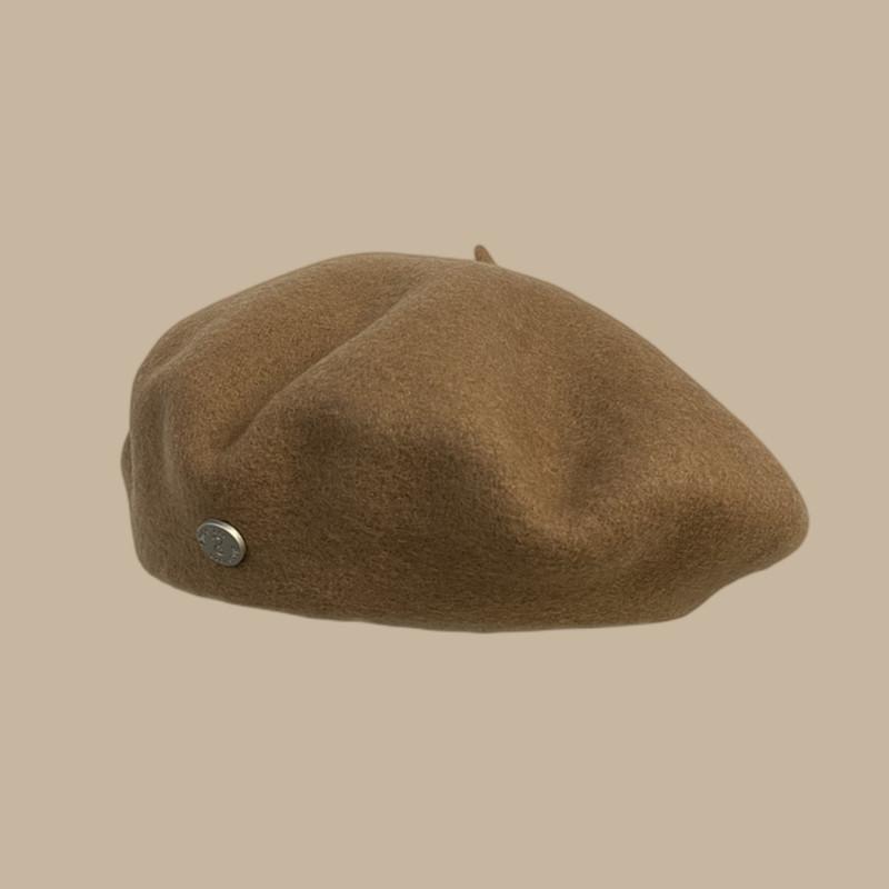 High Quality Woolen Beret Female Autumn and Winter Temperament Retro Painter Hat Brown Showing Small Face