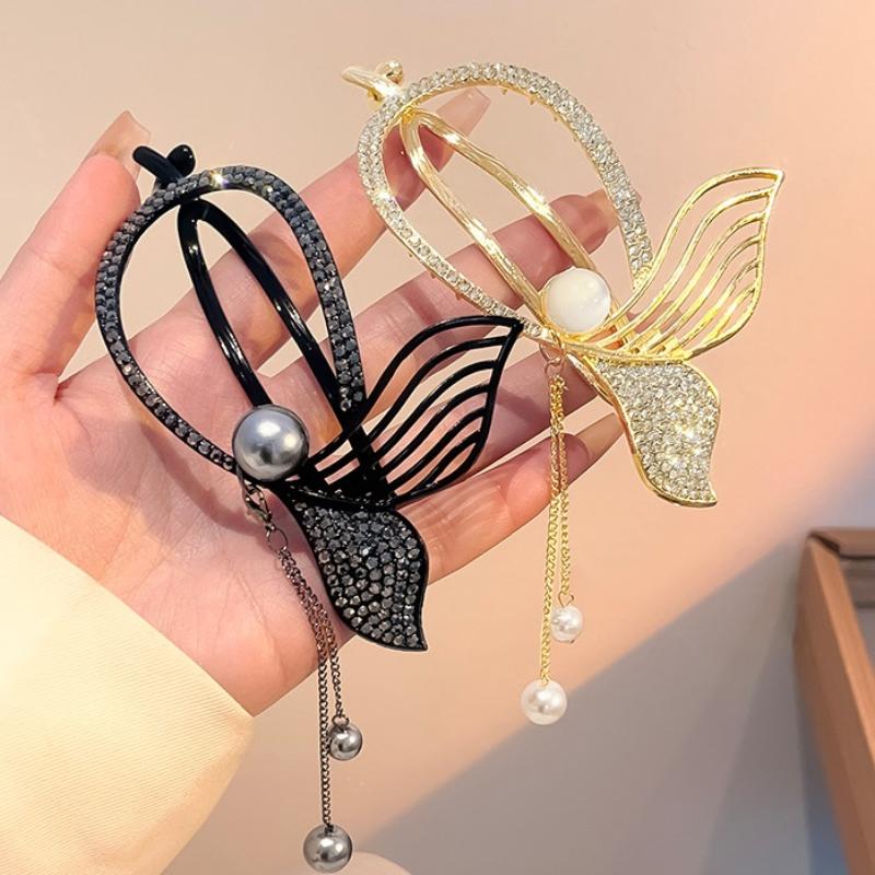 Large Fish Tail Tassel Twist Clip Horizontal Hairpin One-Word Clip Fixer Back Of Head Hair Styling Tool