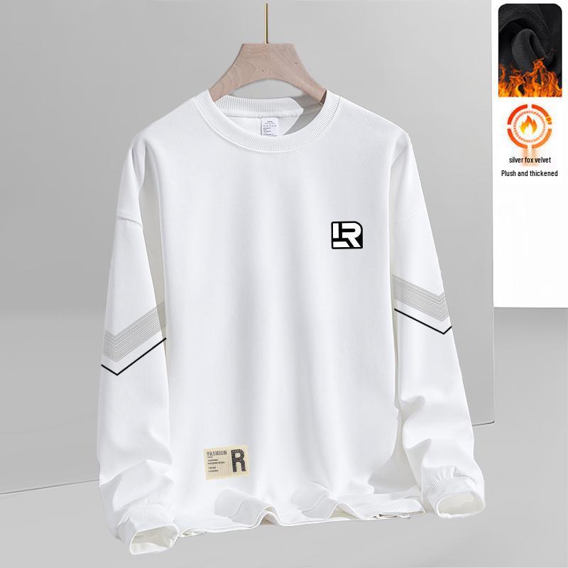 Men's Loose Round Neck Plus Velvet Long Sleeve Pullover for Autumn and Winter