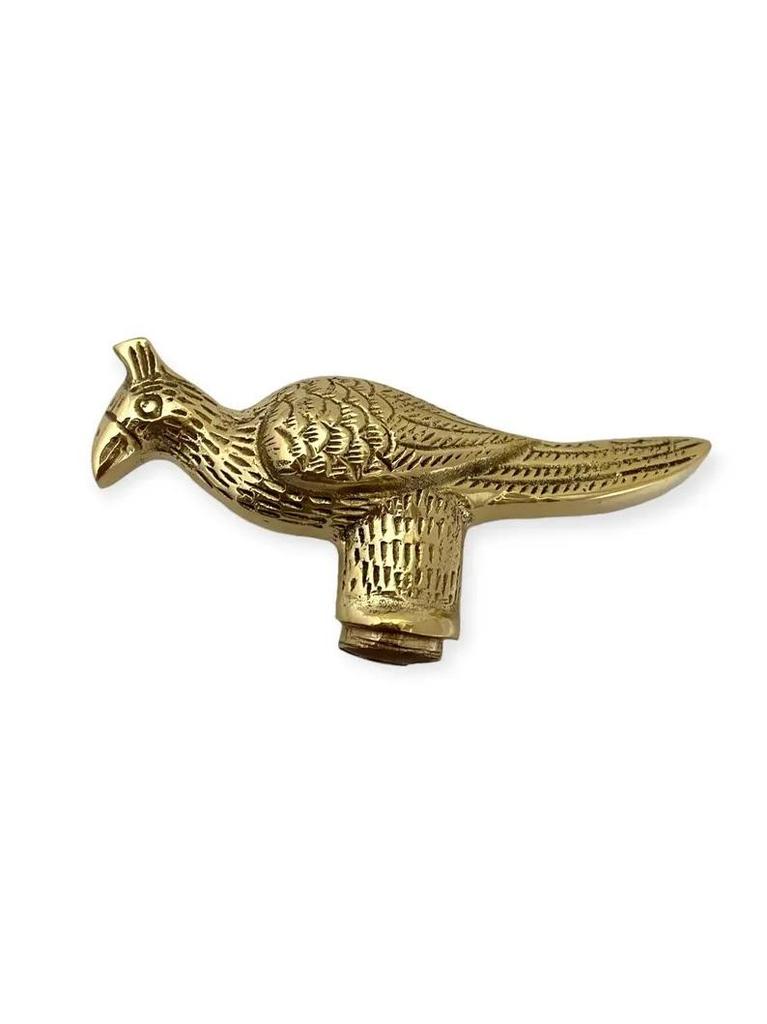 Vintage Brass Bird Cane Handle: Engraved Walking Stick Topper Artisan walking stick