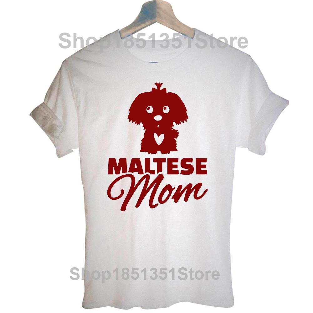 Maltese Mom Short Sleeve Vintage T-Shirt Women Funny Harajuku Cotton Graphic T Shirts Dog Gift Top Tee  Clothes