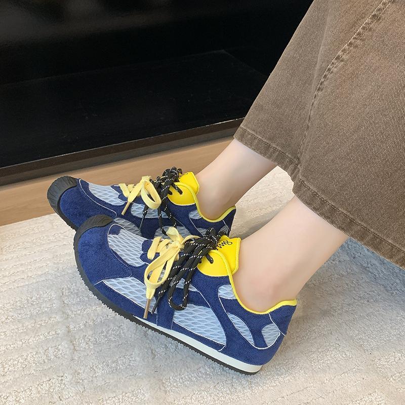 Fashion Brand Design Mesh Splicing Lace Up Sneakers Women 2025 Summer Fashion Round Toe Soft Sole Running Shoes Breathable Summer Shoes