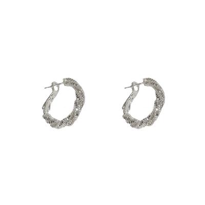 Women Fashion Minimalist Twisted Broken Silver Metal Wrapped Hoop Earrings Jewelry