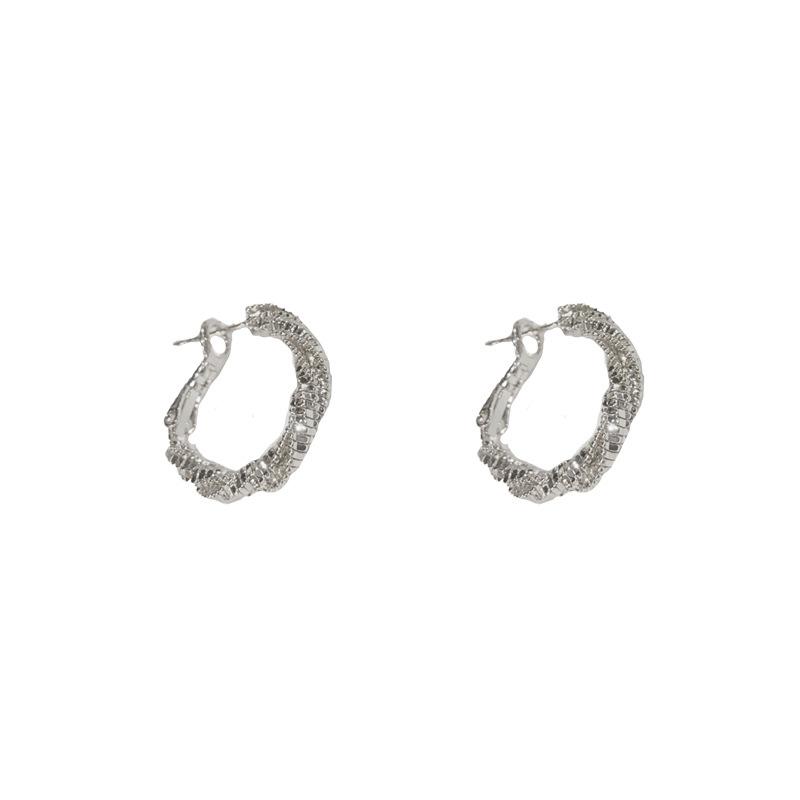 Women Fashion Minimalist Twisted Broken Silver Metal Wrapped Hoop Earrings Jewelry