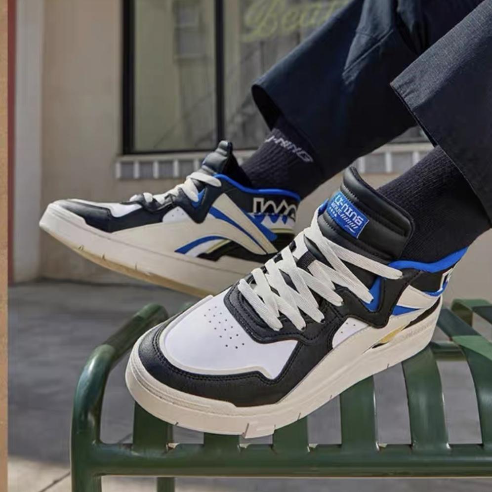 Li Ning We Wo Mid Prm Trendy Slip Resistant Durable High Top Skate Shoes Men Skate Shoes Black Blue AGCS151-2