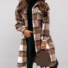 Umlegekragen Damenmantel Langarm Herbst Winter Karomuster Klappentaschen Wollmantel Oberbekleidung