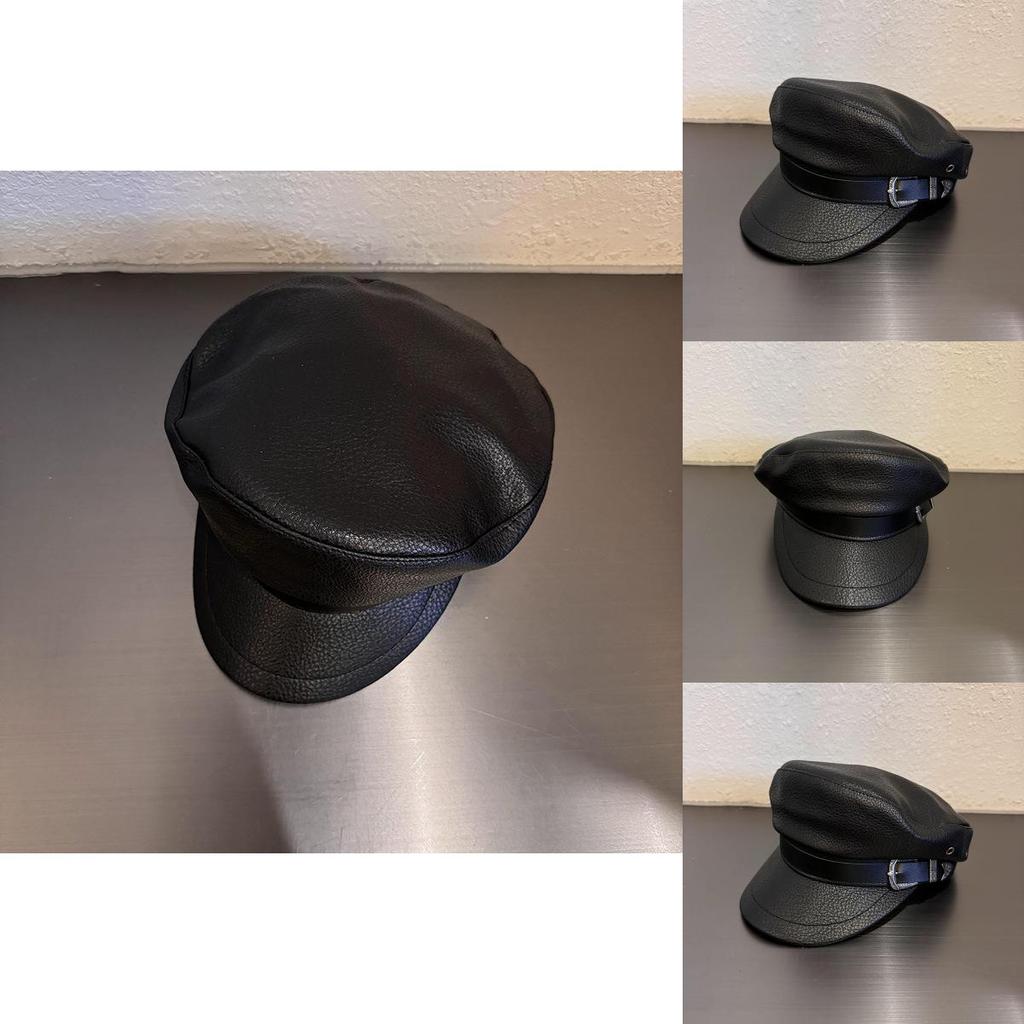 Vintage Pu Leather Beret Cap With Short Brim For Fashionable Women Autumn Winter
