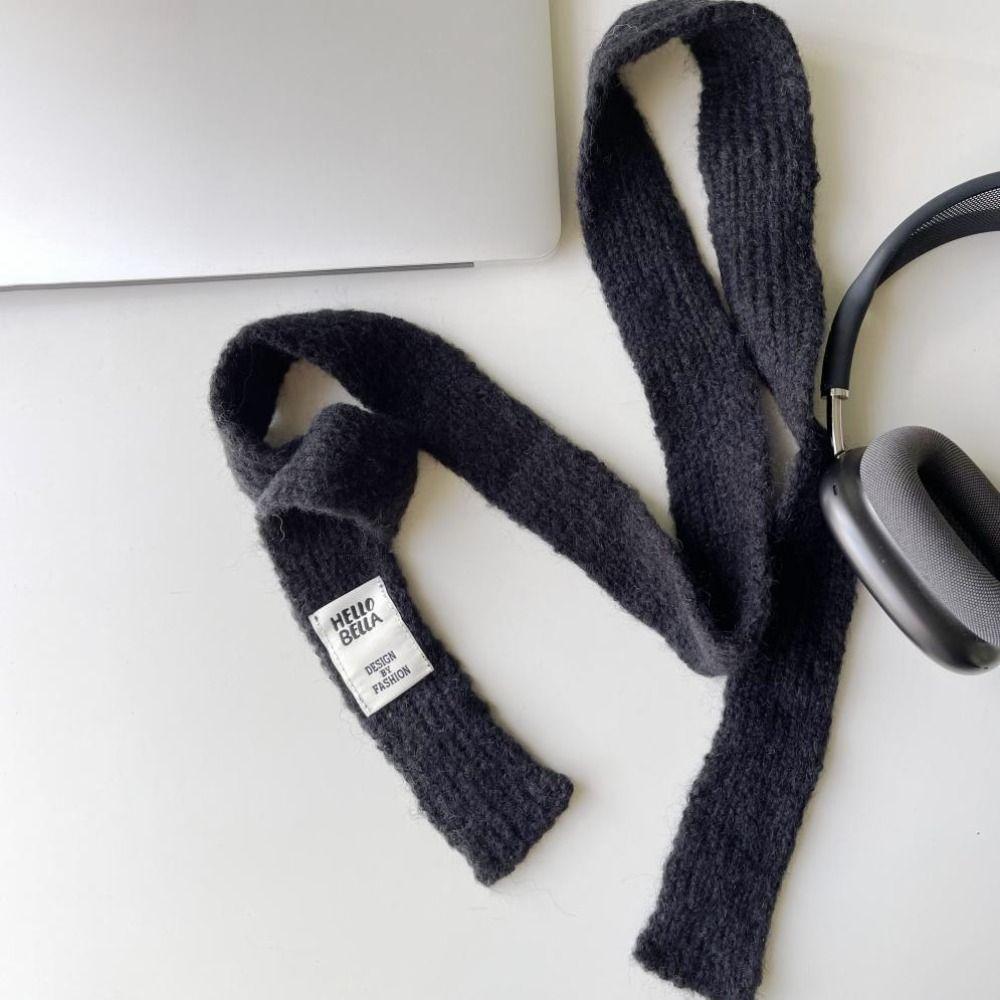 

Long Wool Scarf Solid Color Thin Scarf New Knitted Scarf Winter чорний