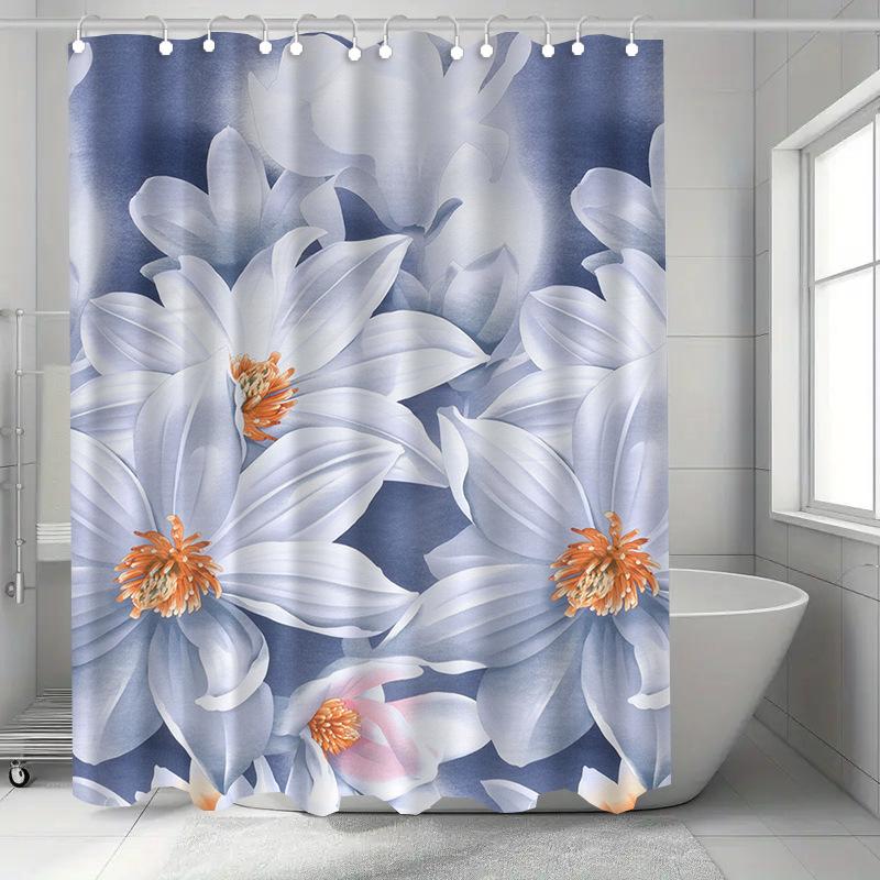 Blue Christmas Tree Washable Dirt-Resistant Shower Curtain Shower Head Waterproof Polyester Bath Curtain For Home Decor