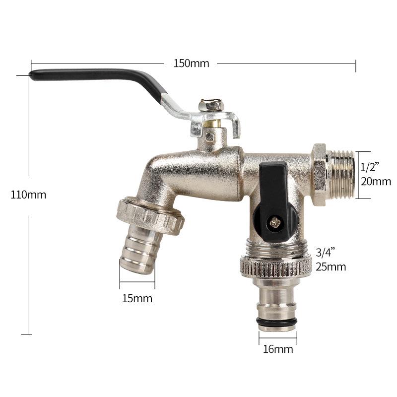 Black-Plated Zinc Alloy Double Outlet Garden Faucet