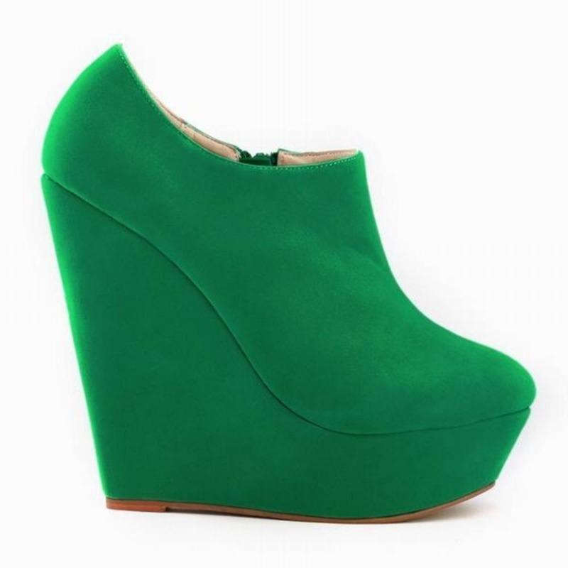 Woman Flock Leather Ankle Boots 14cm Super High Heels Shoes Wedges Platform Zipper Short Boots Fashion Women Shoes
