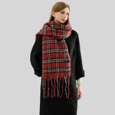 Angra Red Plaid Scarf High-end Sense Versatile Thickened Scarf Women's Autumn and Winter Atmosphere Fashion Fringed Scarf