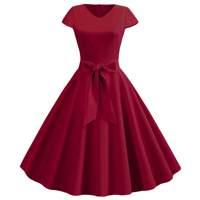 GuYueQiQin Mujeres Verano 1950s Sólido Elegante Retro Rockabilly Vestidos  Fiesta Vintage Vestido Con Cinturón comprar a buen precio — entrega  gratuita, reseñas reales con fotos — Joom
