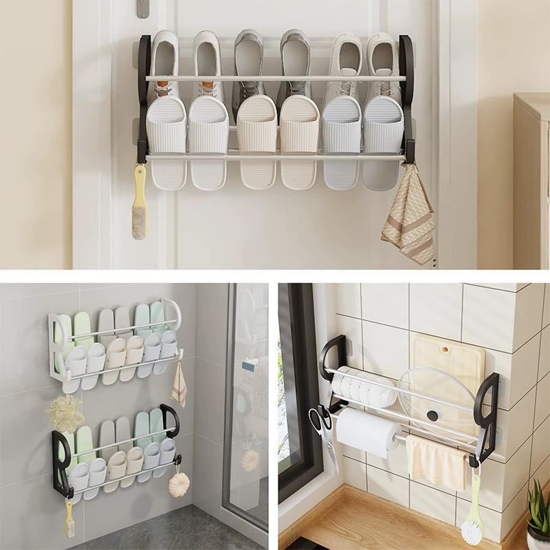 Wall Mounted Shoe Rack with No Drilling and Multifunctional Storage for Saving Space In Bedrooms and Living Rooms
