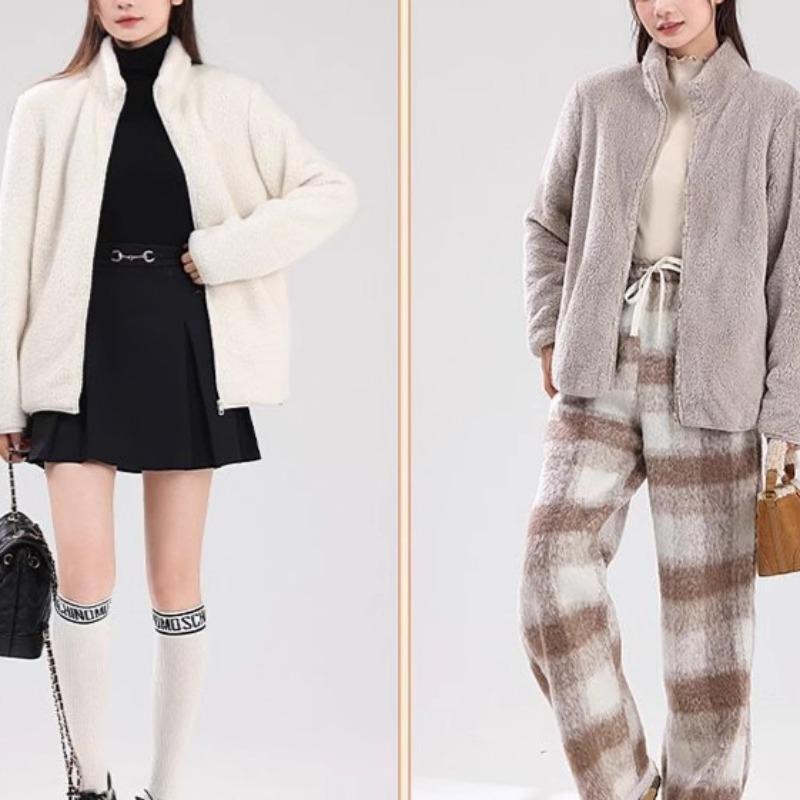 Fleece Thickened Sweater Jacket Women's Autumn and Winter New Coral Fleece Zipper Cardigan Top Women's Clothing