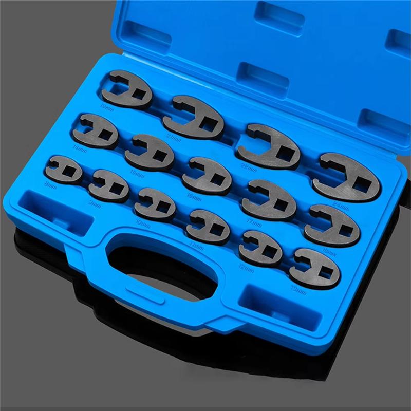A03F-15Pcs 8-24Mm Crow Foot Open End Wrench 1/2 3/8 Inch Drive Spanner Multifunctional Crowfoot Wrencher Oil