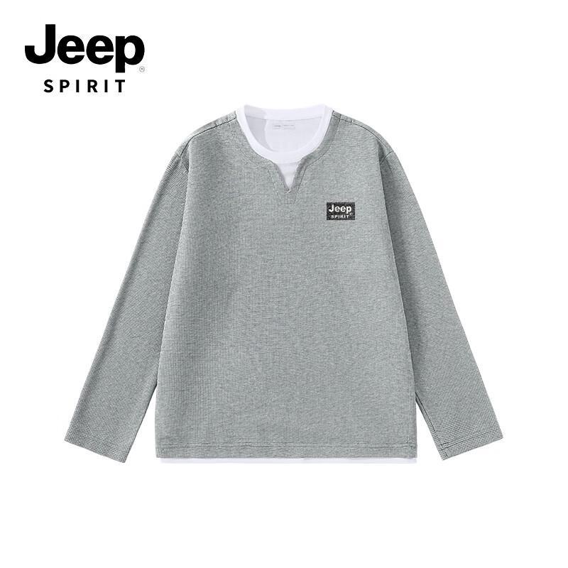 JEEP SPIRIT Men's Faux Two-Piece Henley Long Sleeve T-Shirt